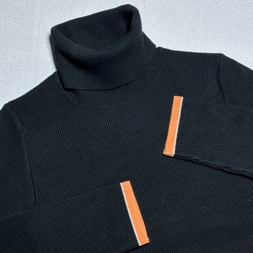 Diesel M-Aribelle Turtleneck Sweater Womens Medium Ribbed Knit Black Orange Trim